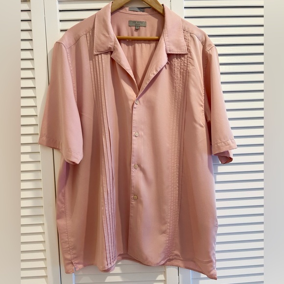 Ted Baker London Mens Tencel Micro Pleated Button Up Pink Shirt Size 7 US 3XL - Picture 1 of 11